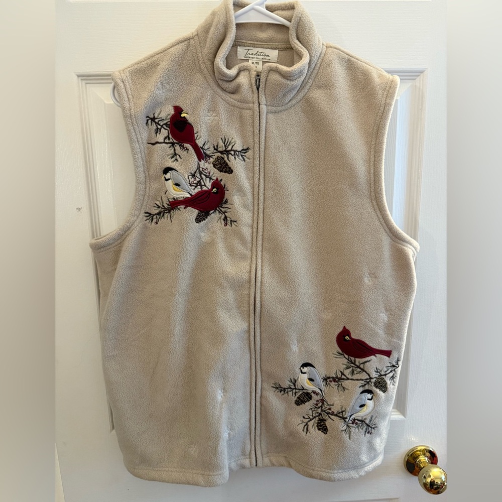 Vintage Embroidered Bird Fleece Vest